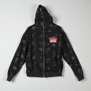 Backpackboyz Black Cherry Gelato Full Zip Hoodie Mens Small Black Logo AOP EUC